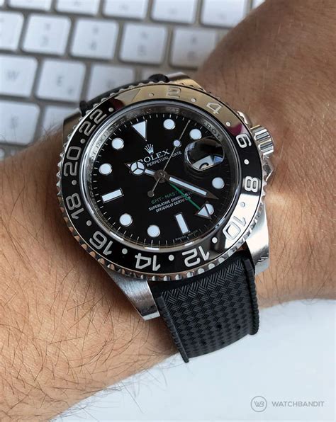 rolex gmt batman rubber strap|Black FKM Rubber Watch Strap for Rolex GMT Master II .